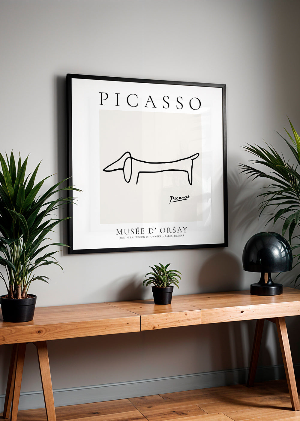 Linjhund kunstværk i Picasso-stil
