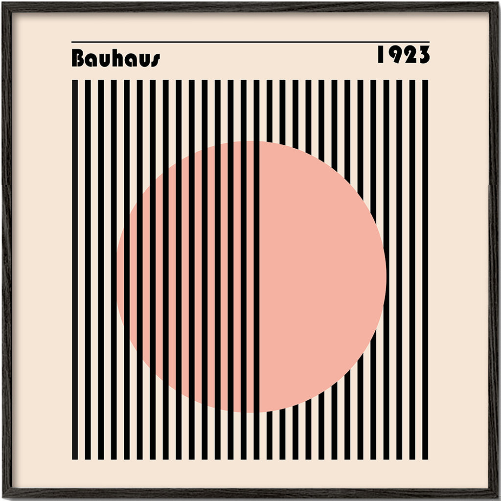 Geometrisk plakat Bauhaus rosa cirkel og striber