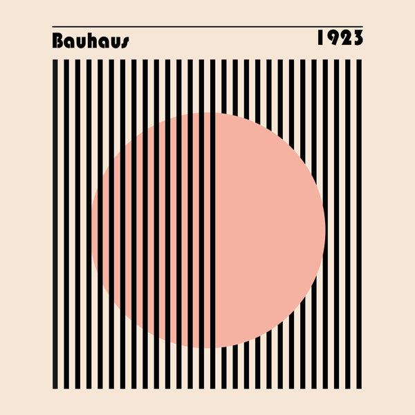 Geometrisk plakat Bauhaus rosa cirkel og striber