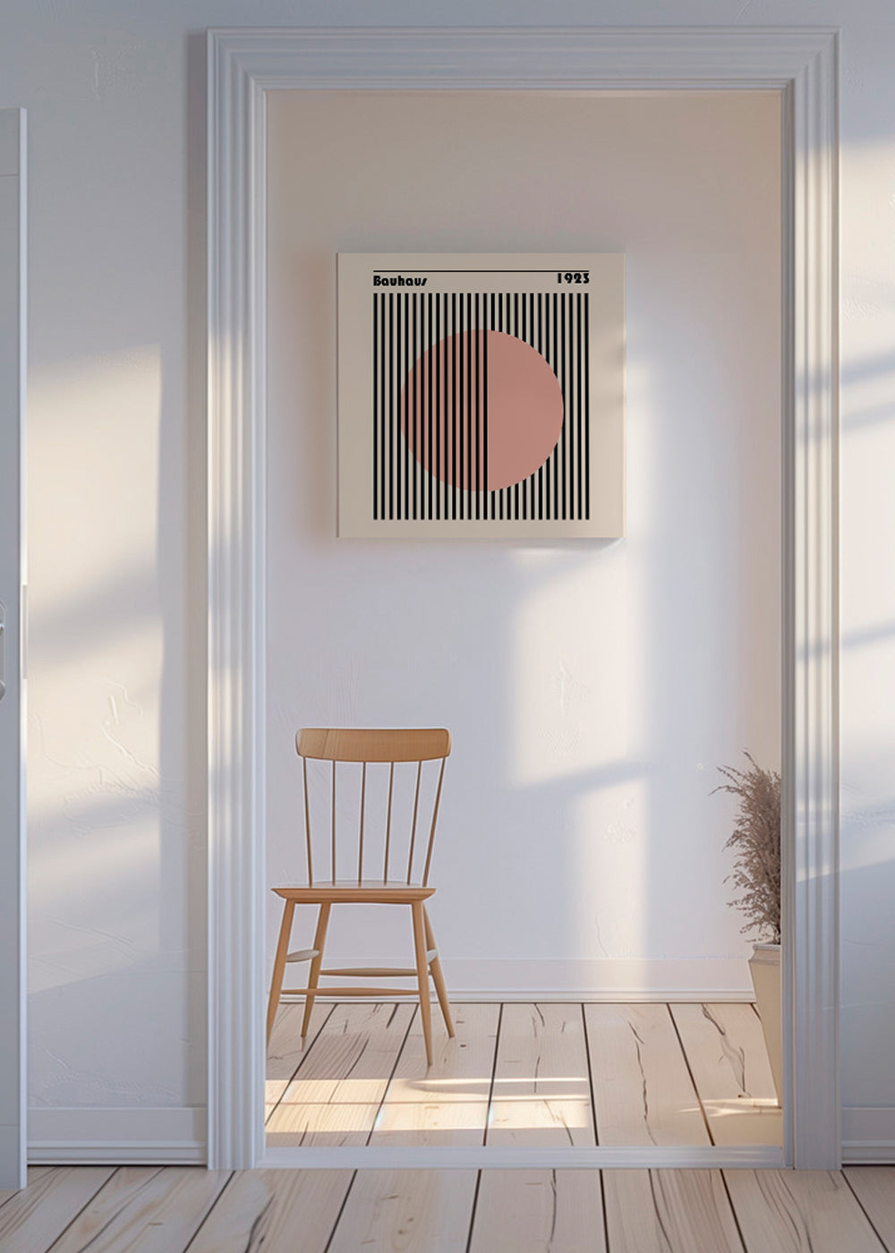 Geometrisk plakat Bauhaus rosa cirkel og striber