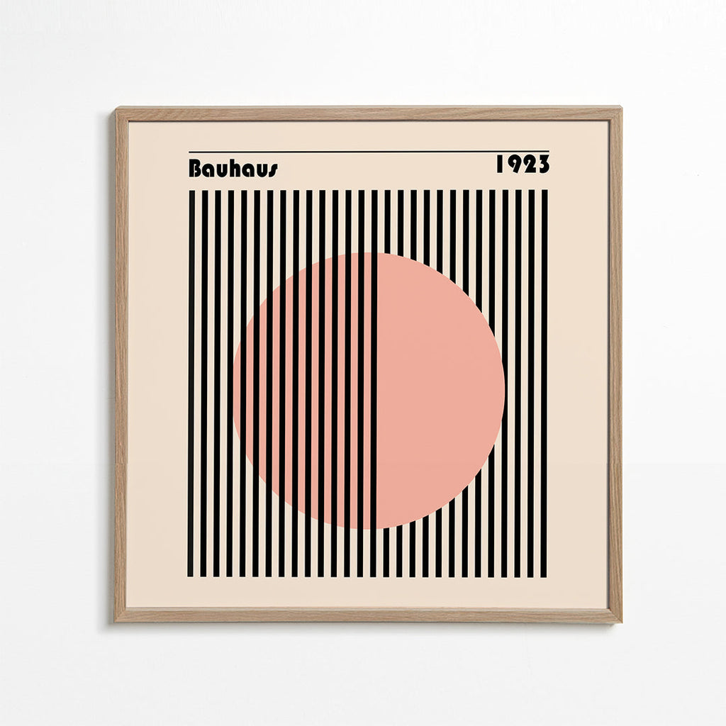 Geometrisk plakat Bauhaus rosa cirkel og striber