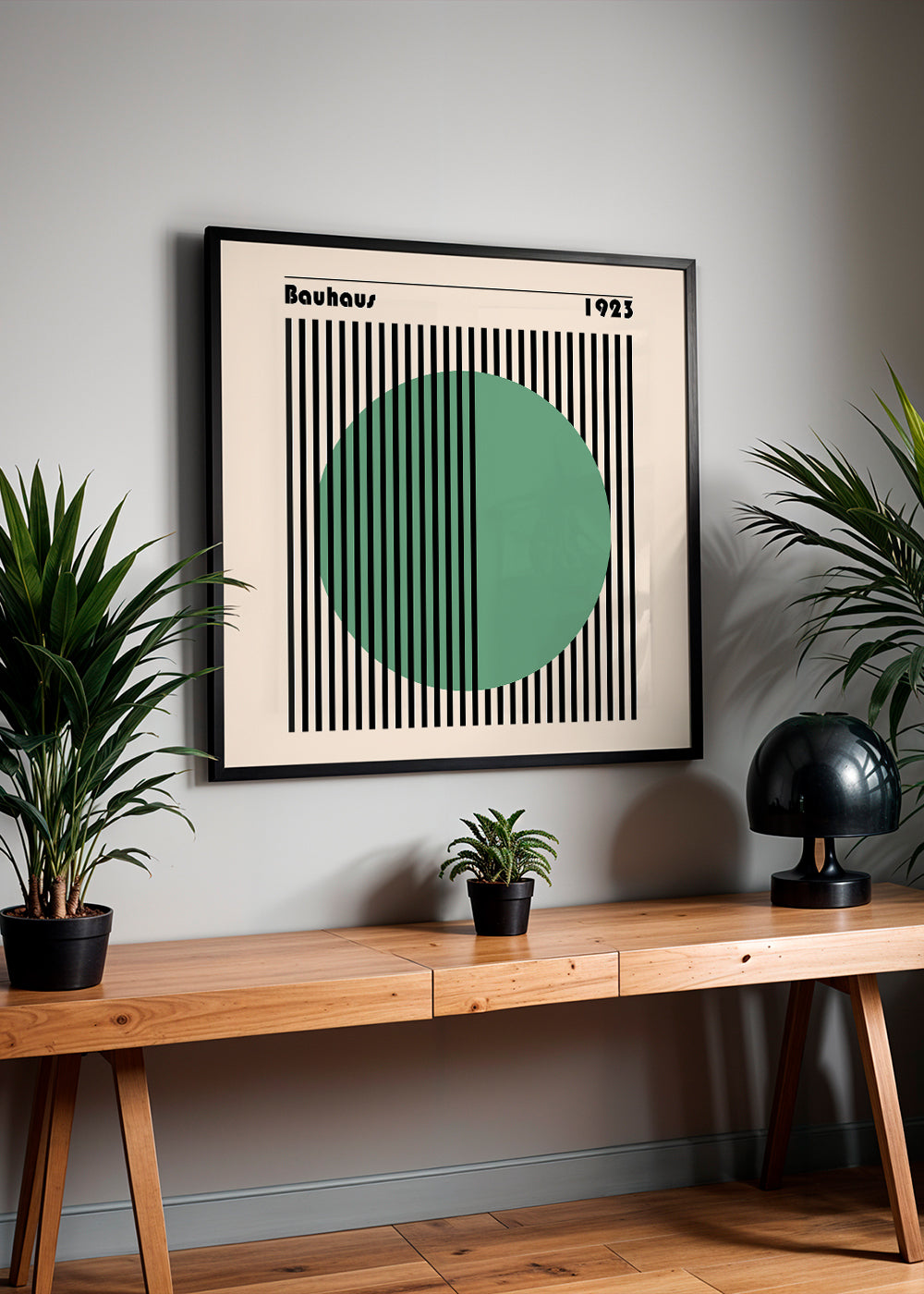 Geometrisk plakat Bauhaus med grøn cirkel
