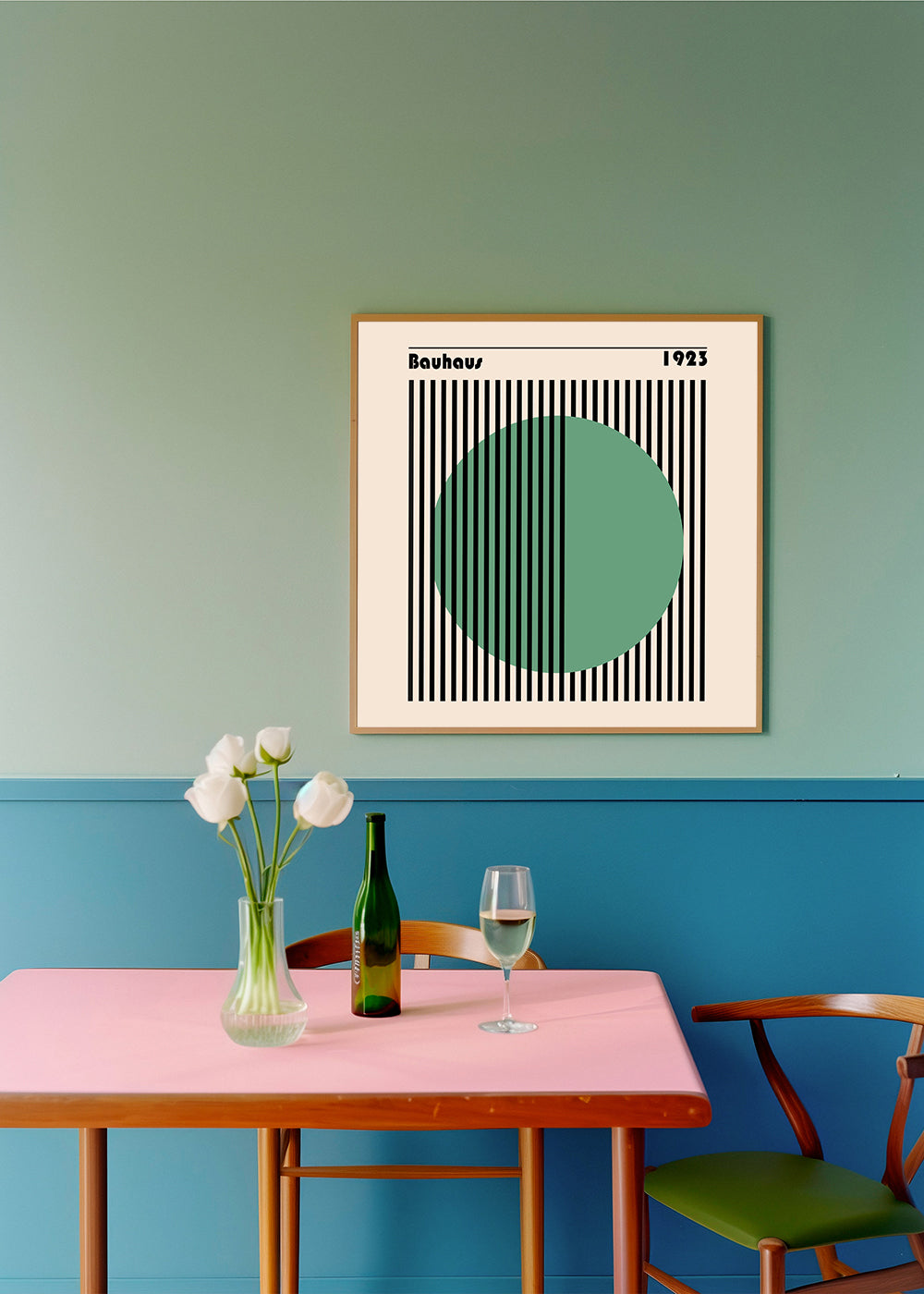 Geometrisk plakat Bauhaus med grøn cirkel