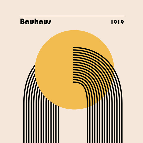 Geometrisk plakat Bauhaus gul sol og buer