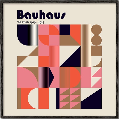 Geometrisk plakat Bauhaus koral og beige