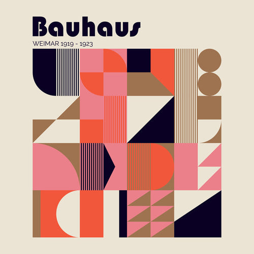 Geometrisk plakat Bauhaus koral og beige