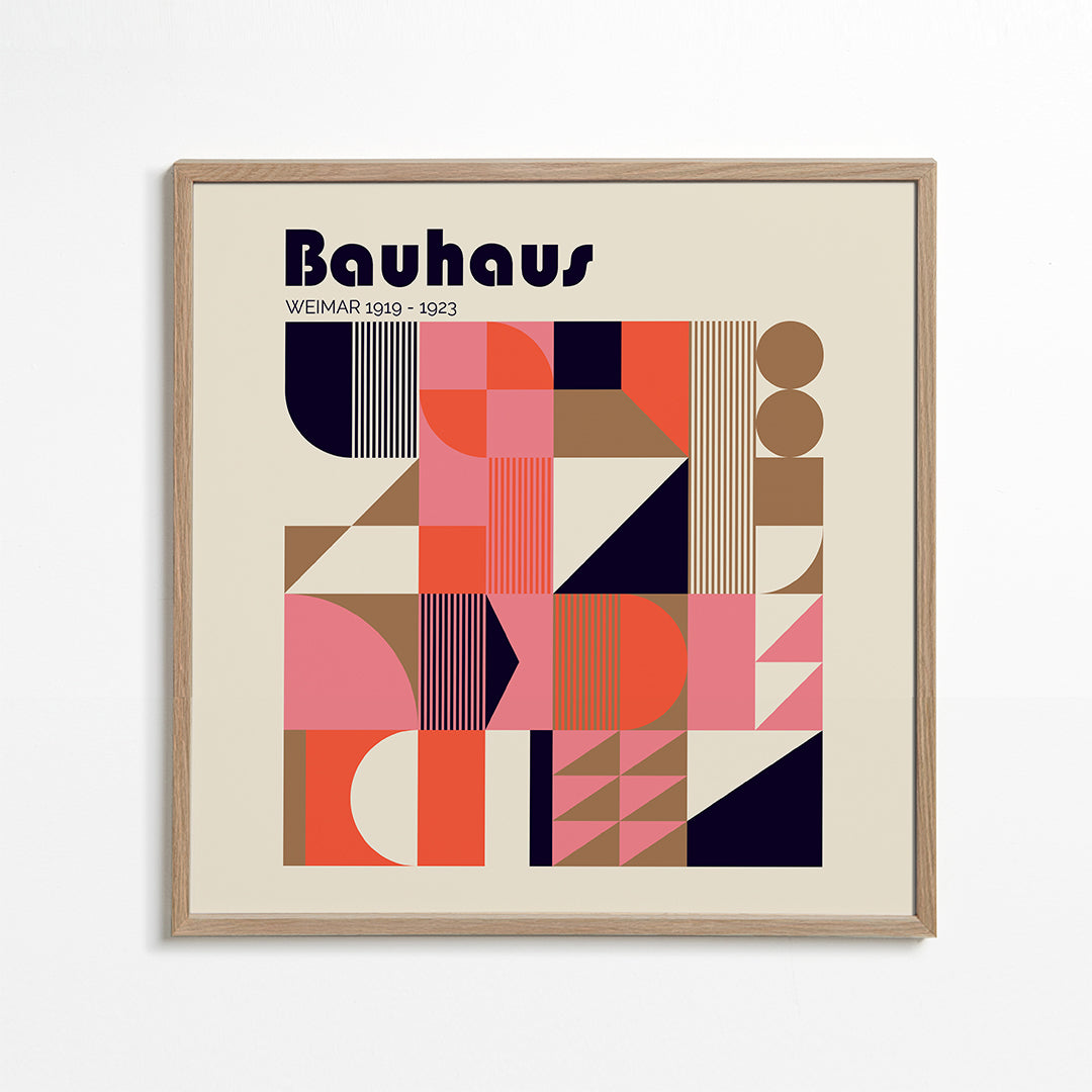 Geometrisk plakat Bauhaus koral og beige