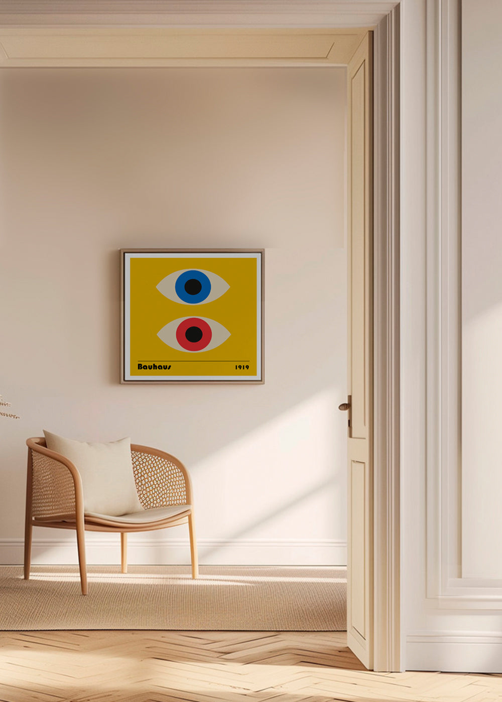 Geometrisk billede med Bauhaus-øjne