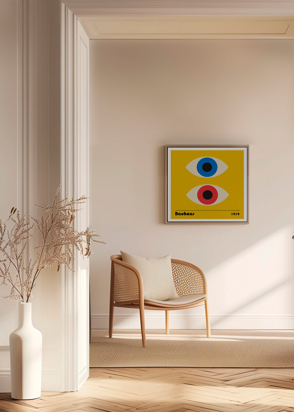 Geometrisk billede med Bauhaus-øjne