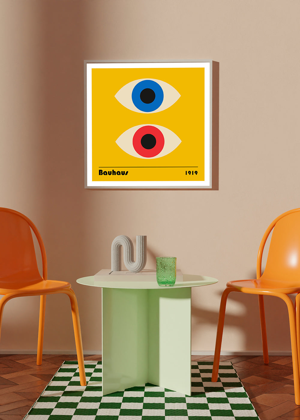 Geometrisk billede med Bauhaus-øjne