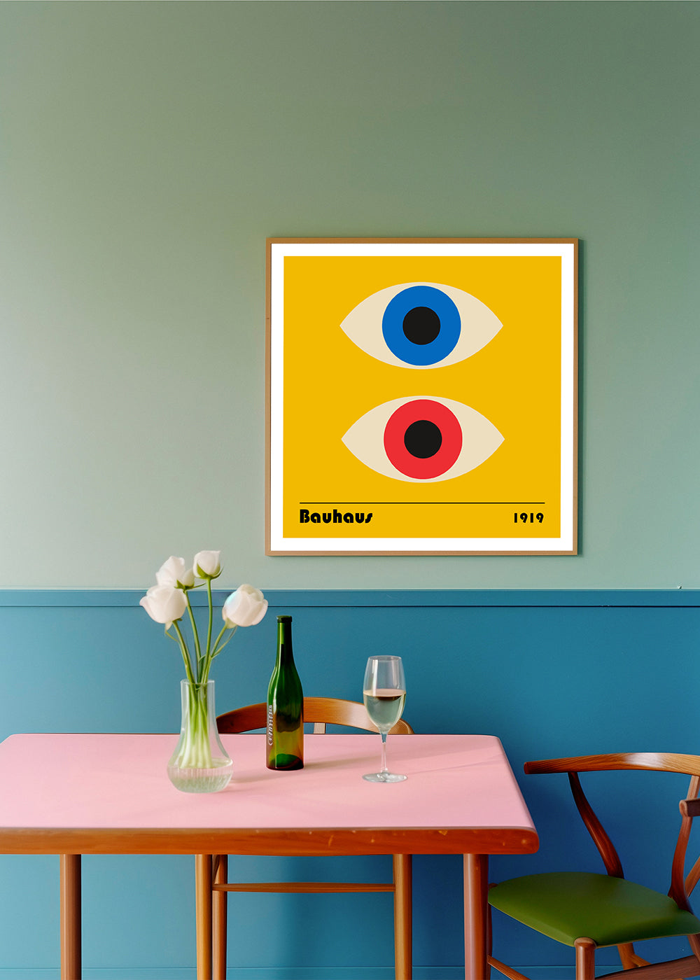 Geometrisk billede med Bauhaus-øjne