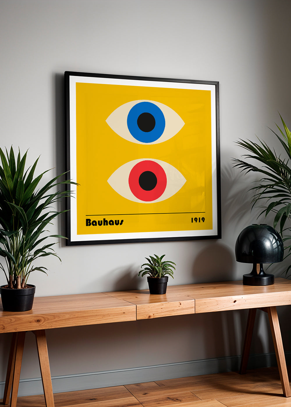 Geometrisk billede med Bauhaus-øjne