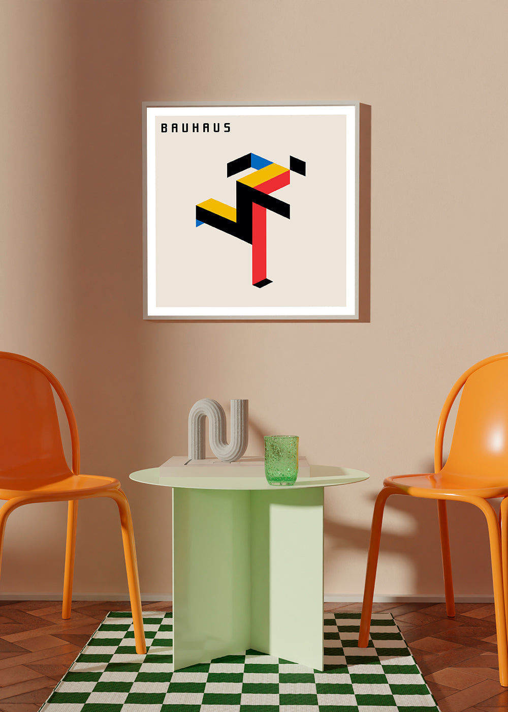 Geometrisk plakat Bauhaus med isometriske blokke