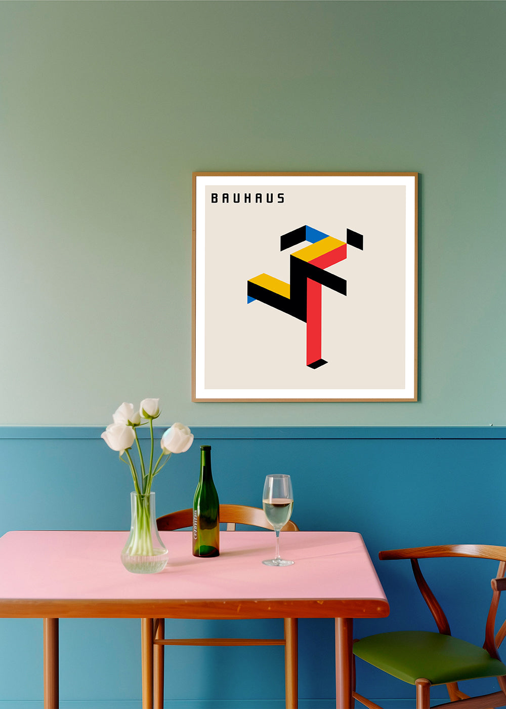 Geometrisk plakat Bauhaus med isometriske blokke