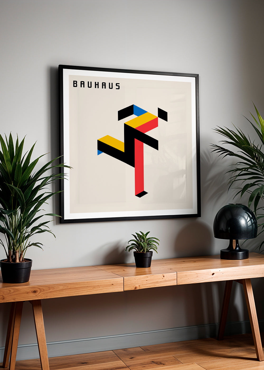 Geometrisk plakat Bauhaus med isometriske blokke
