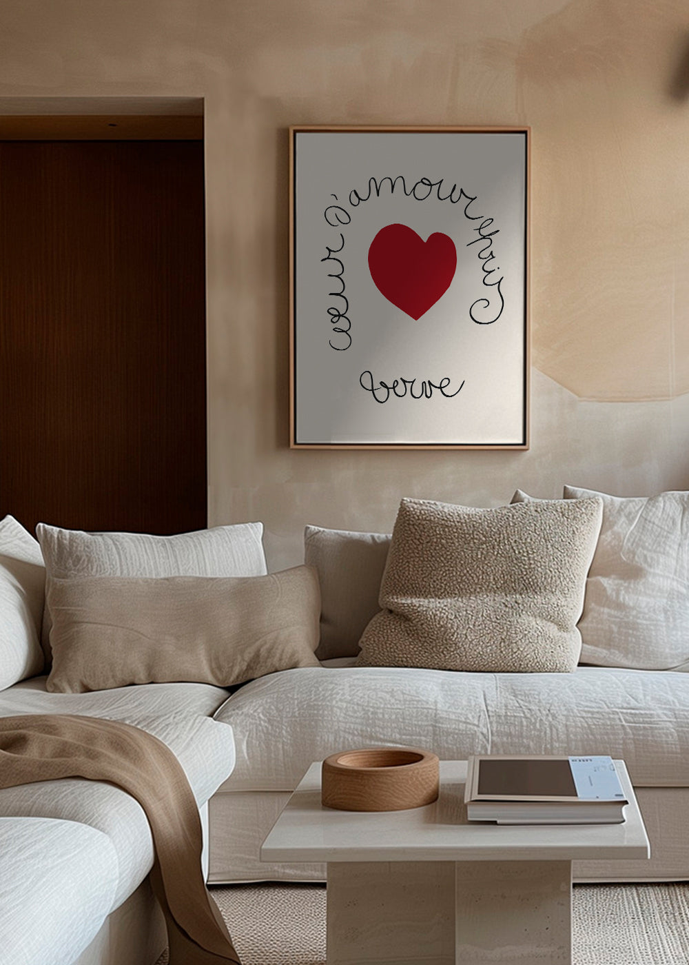 Rødt hjerte illustration med buet lettering