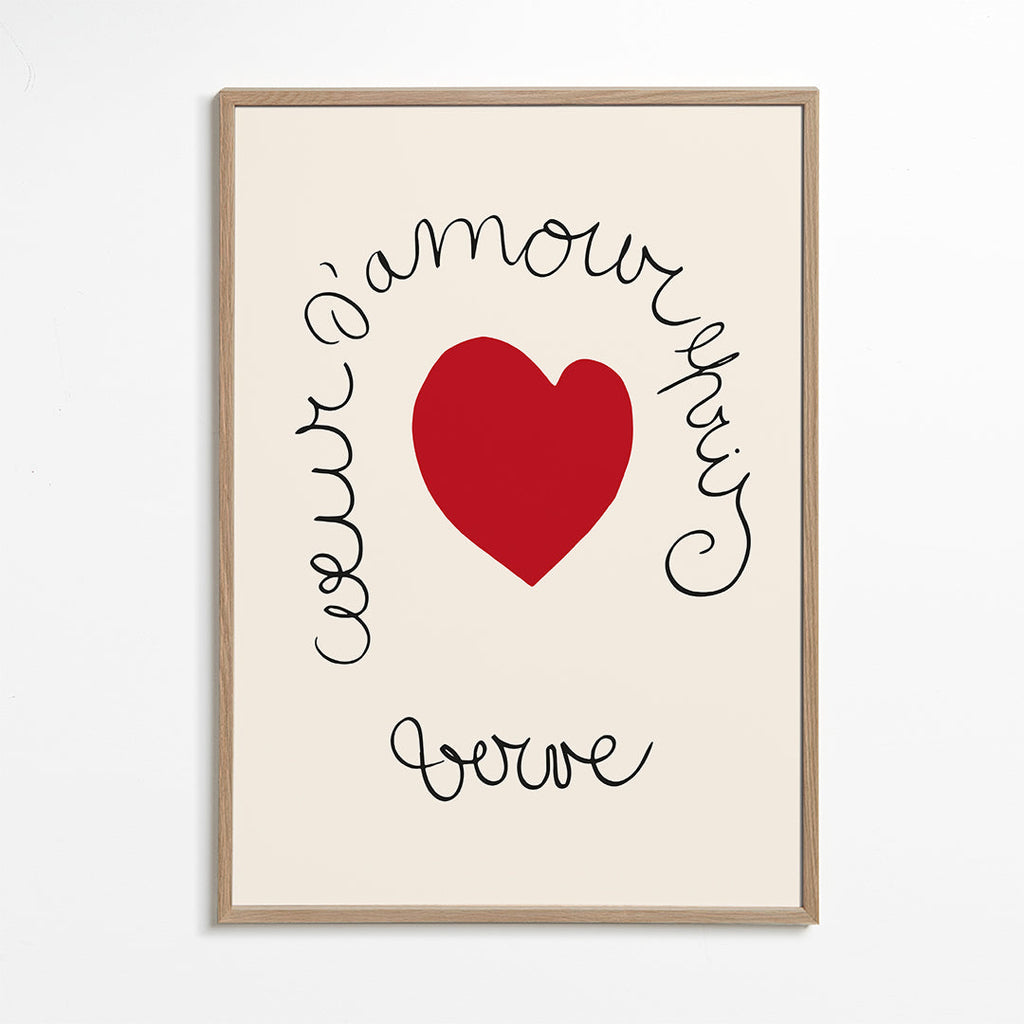 Rødt hjerte illustration med buet lettering