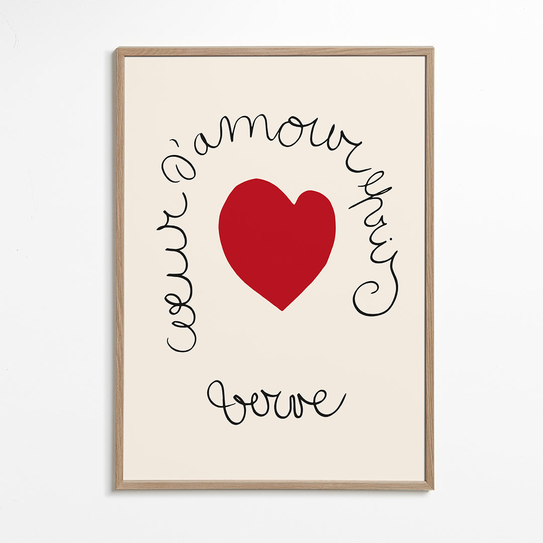 Rødt hjerte illustration med buet lettering