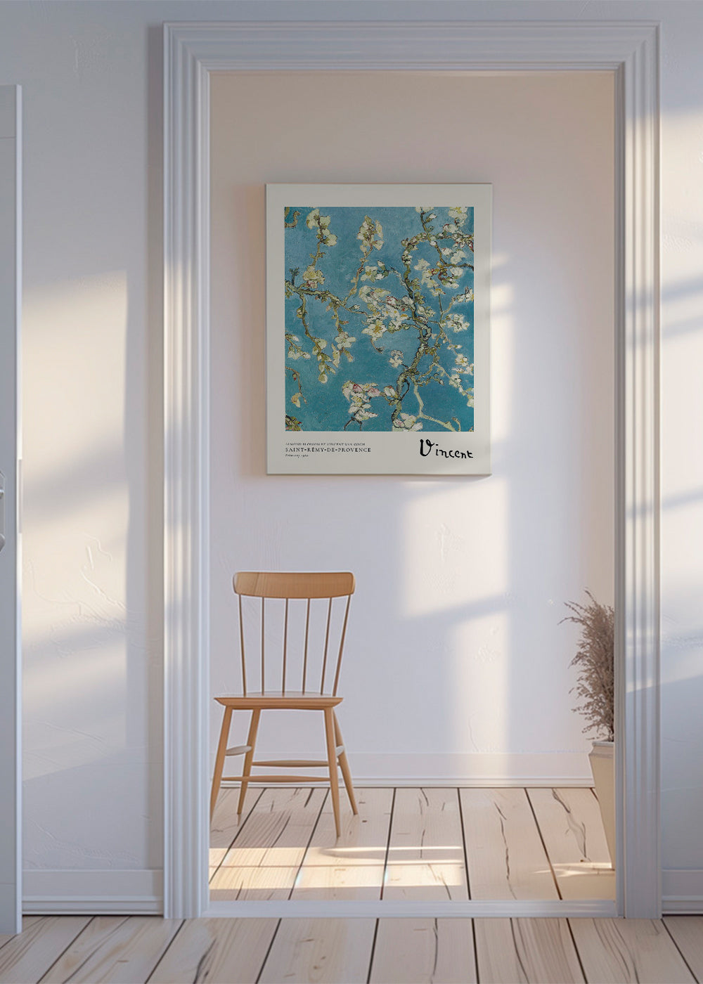 Botanisk plakat mandelgrene på blå baggrund