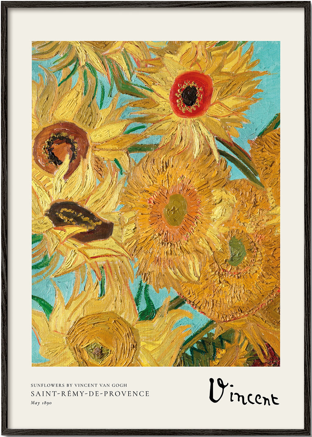 Botanisk plakat med solsikker i olie