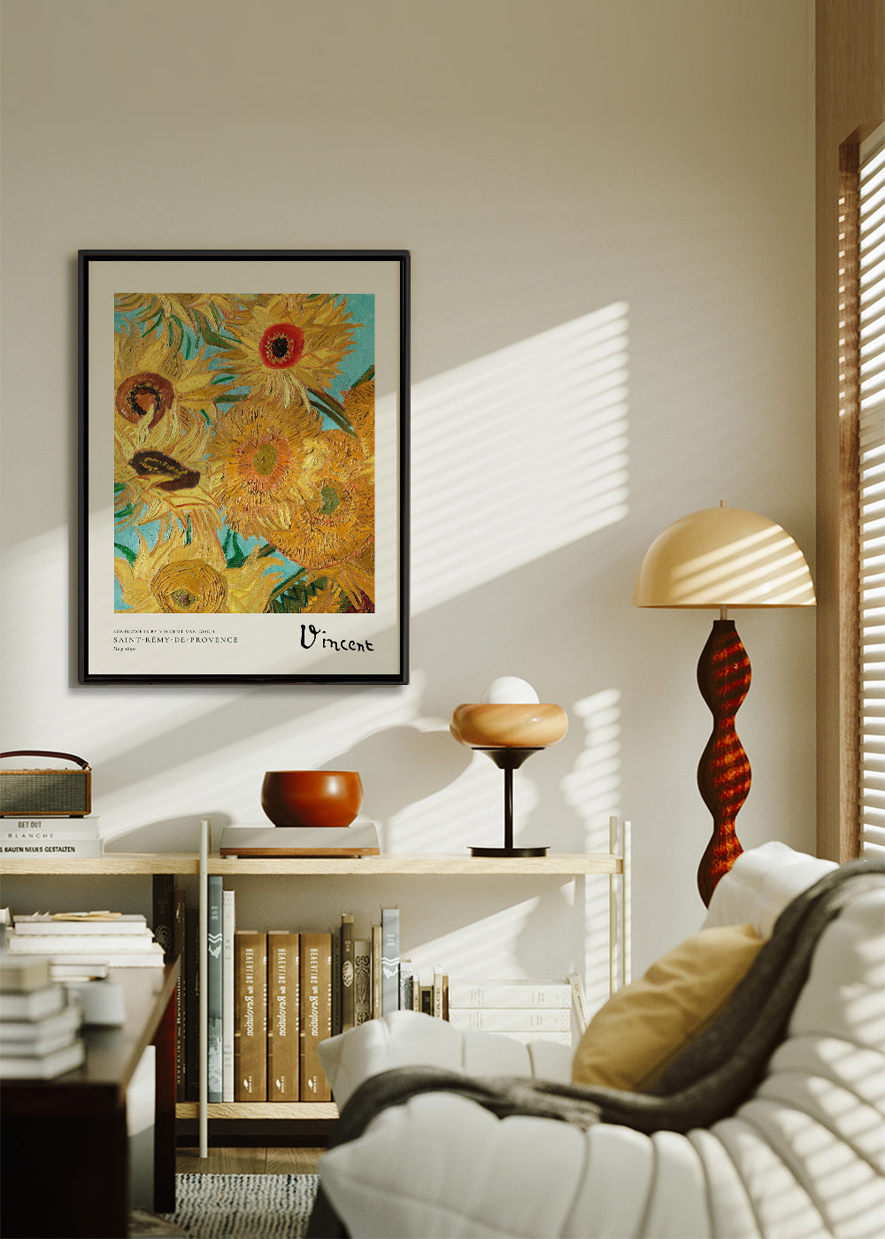 Botanisk plakat med solsikker i olie