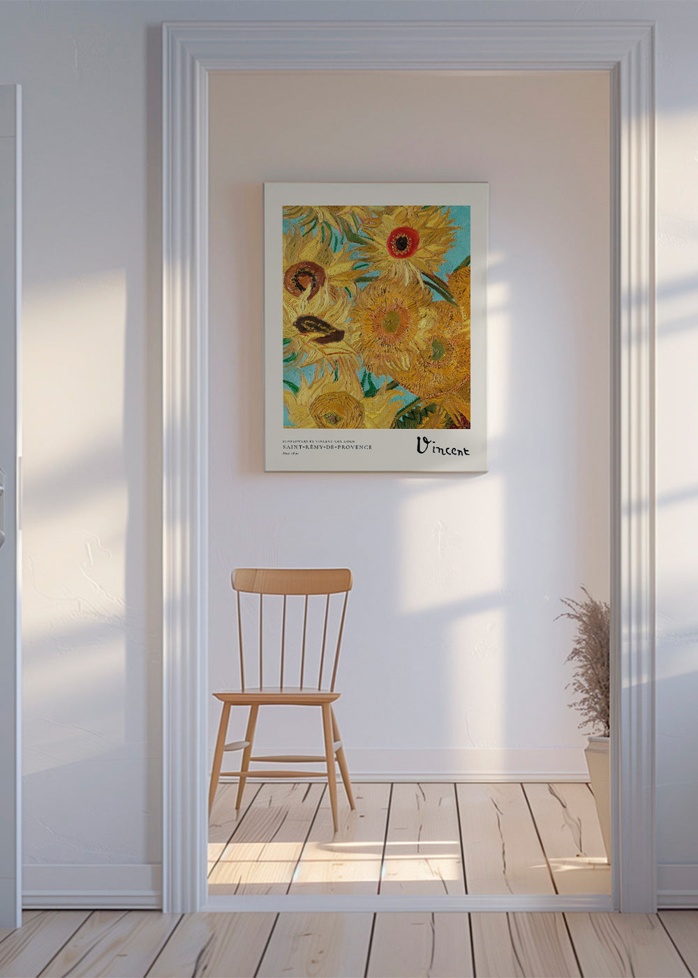 Botanisk plakat med solsikker i olie