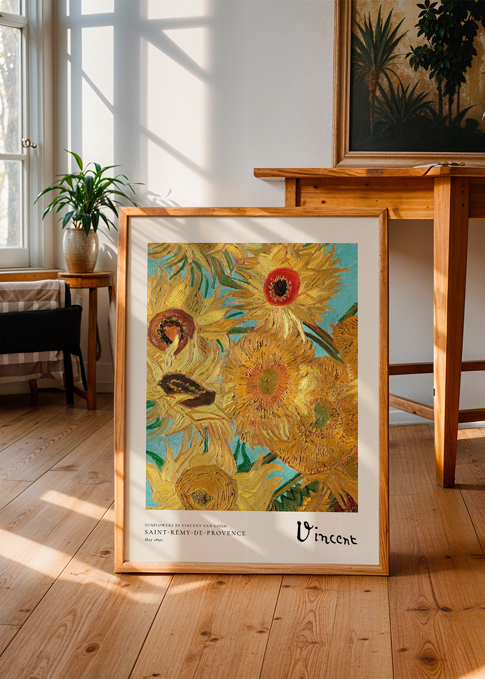 Botanisk plakat med solsikker i olie