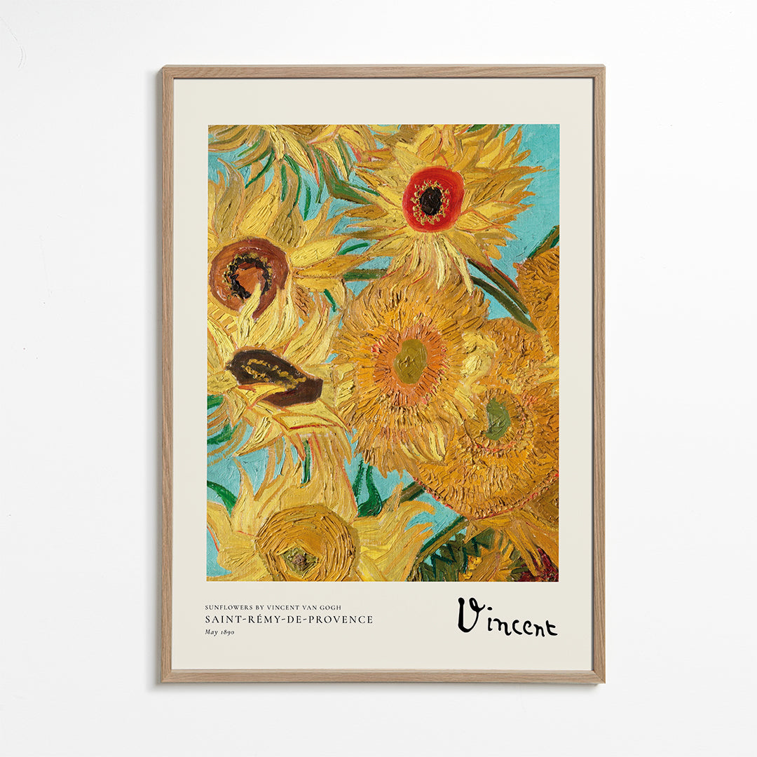 Botanisk plakat med solsikker i olie