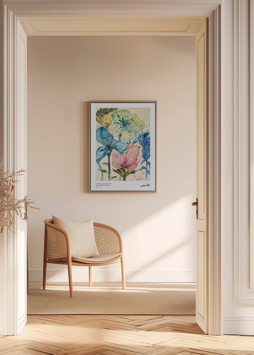 Botanisk plakat Dali blomster i akvarel