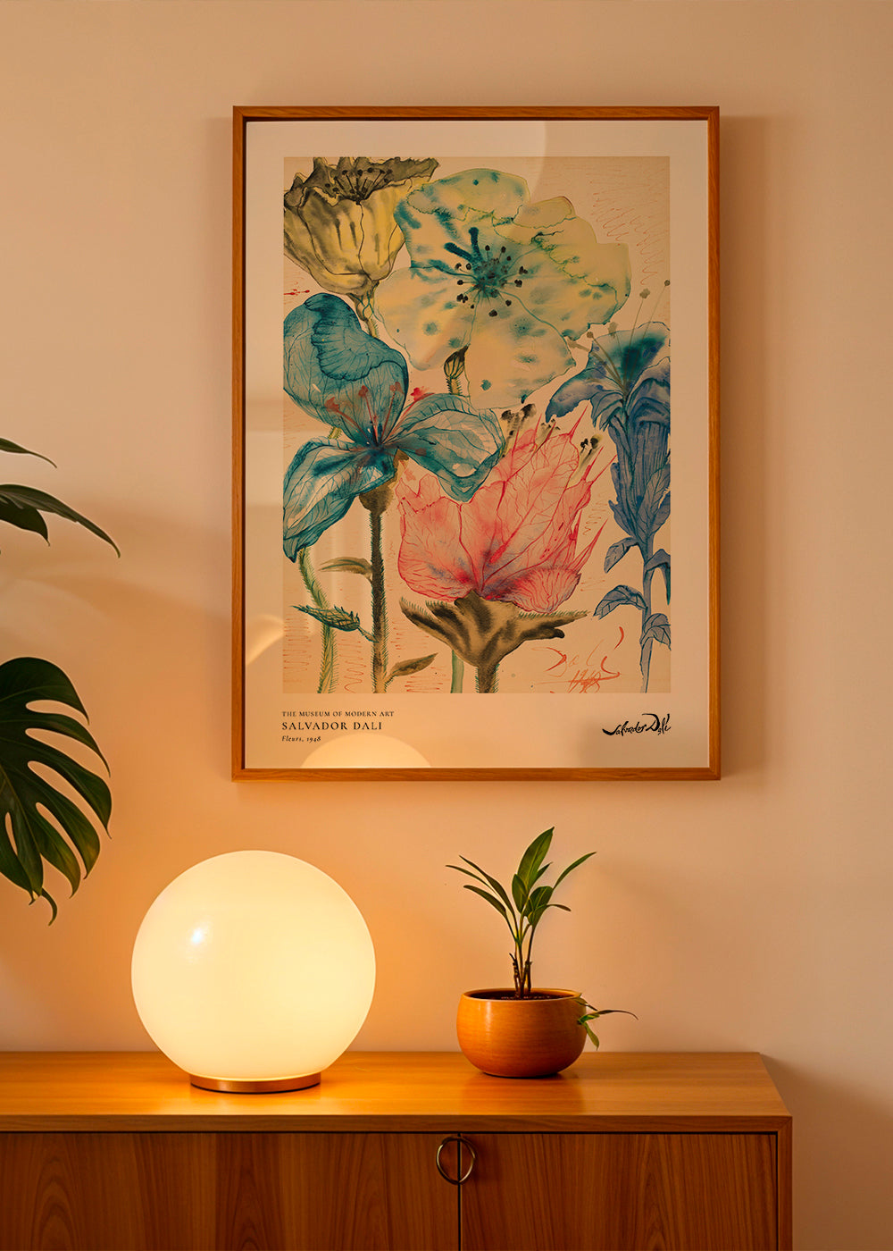 Botanisk plakat Dali blomster i akvarel