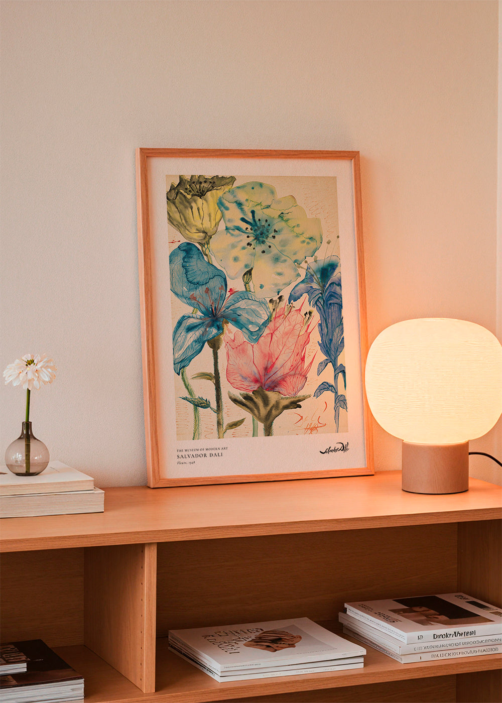 Botanisk plakat Dali blomster i akvarel