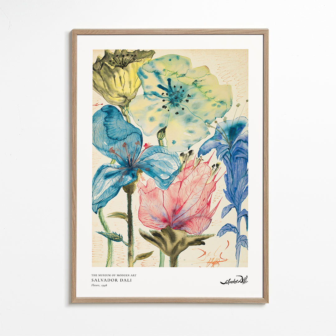 Botanisk plakat Dali blomster i akvarel