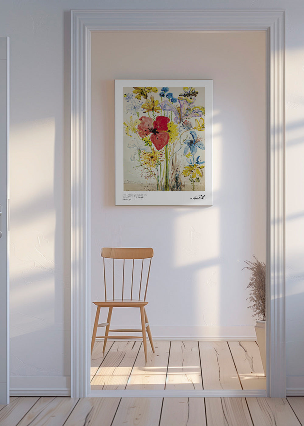 Botanisk plakat med rød valmue i buket