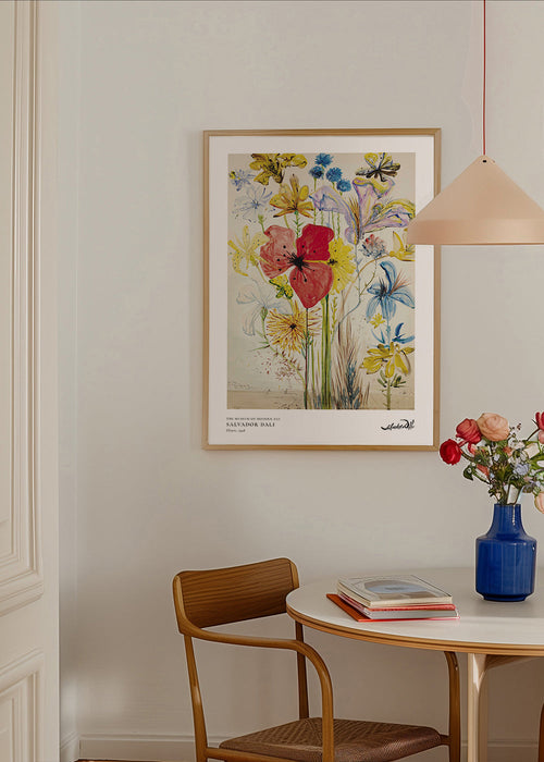 Botanisk plakat med rød valmue i buket