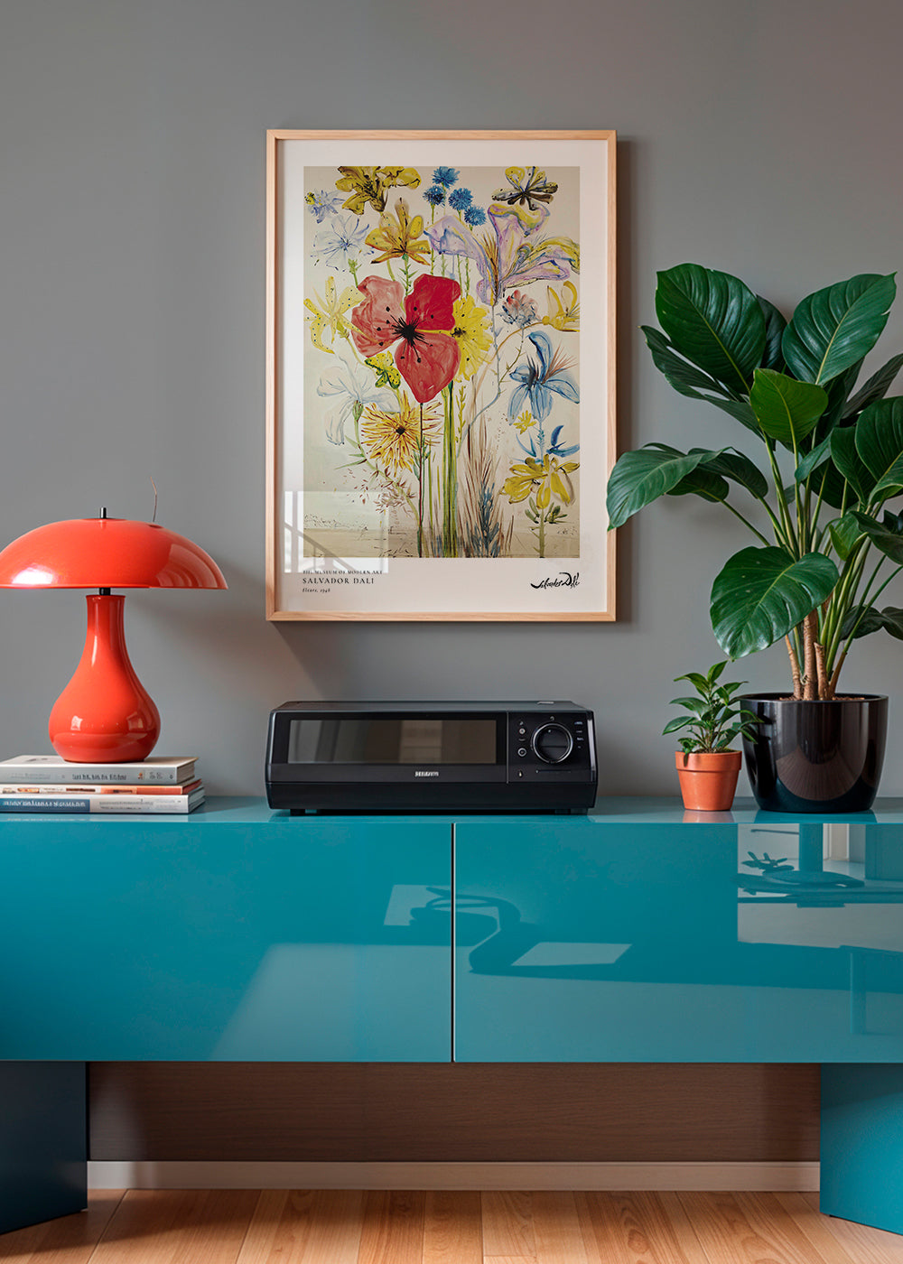 Botanisk plakat med rød valmue i buket