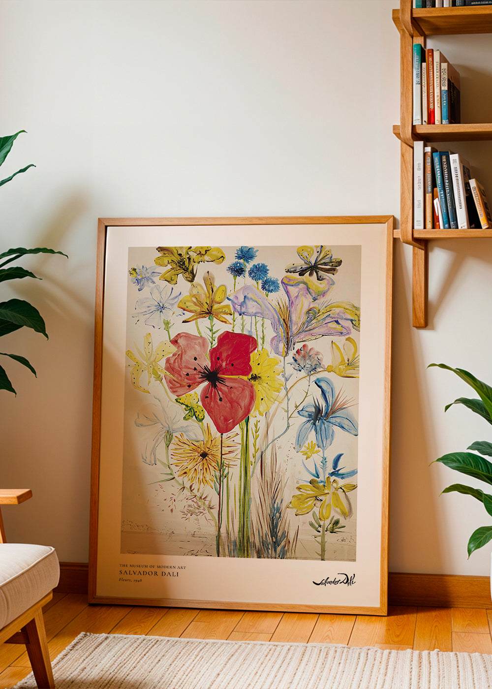Botanisk plakat med rød valmue i buket