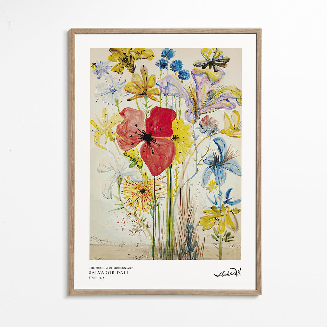 Botanisk plakat med rød valmue i buket