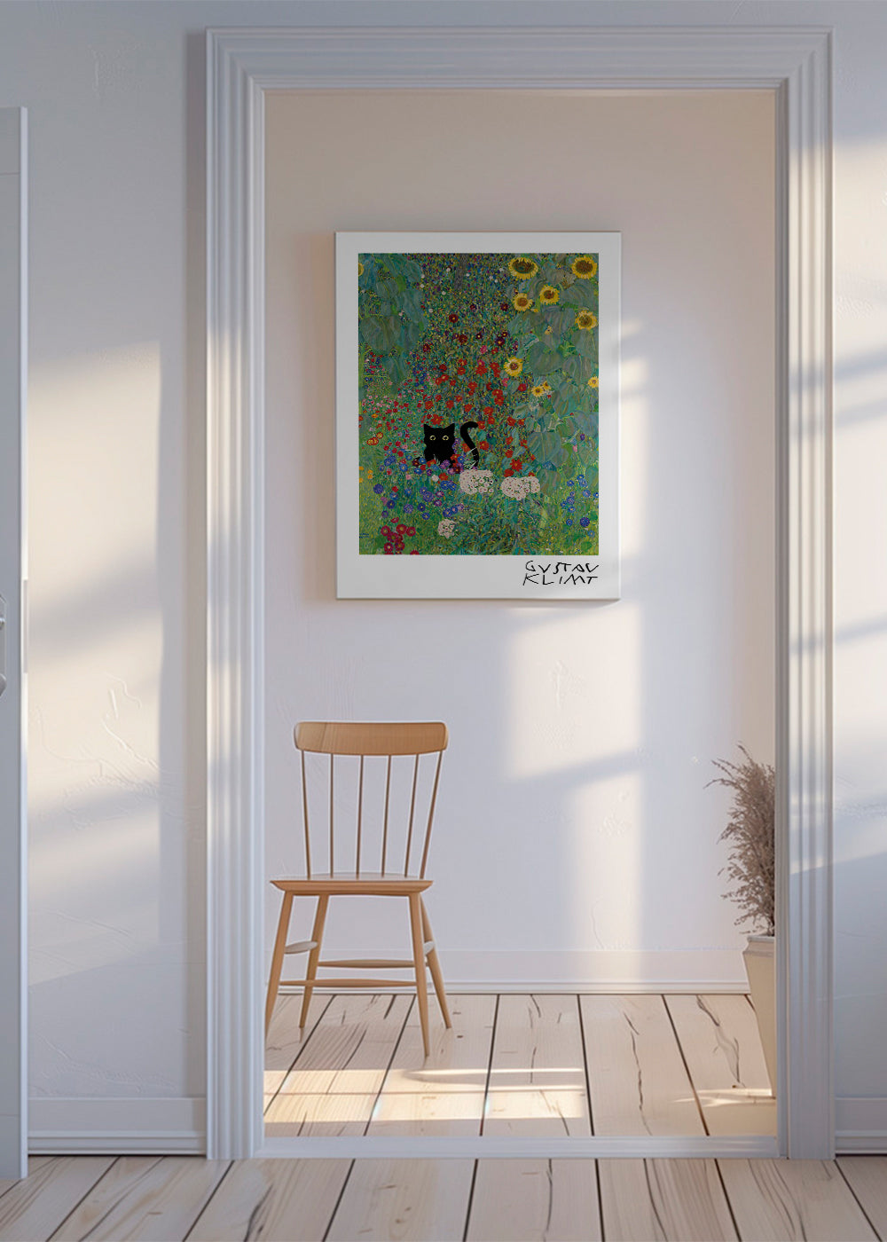 Kat i have kunstværk i Klimt-stil
