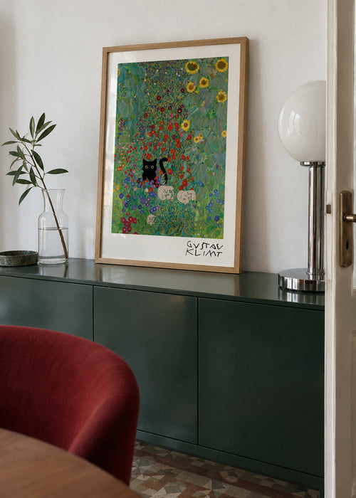 Gustav Klimt Garden Cat Print - Framed poster in an interior