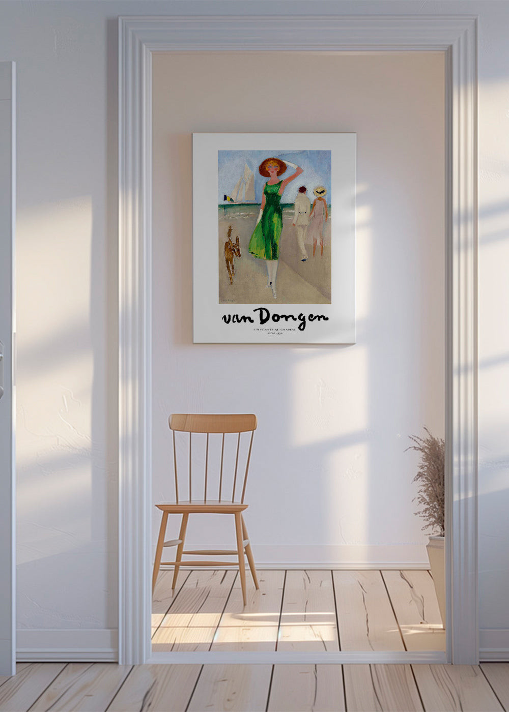 Vintage plakat kvinde på stranden grøn kjole