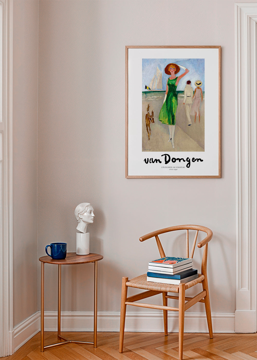 Vintage plakat kvinde på stranden grøn kjole