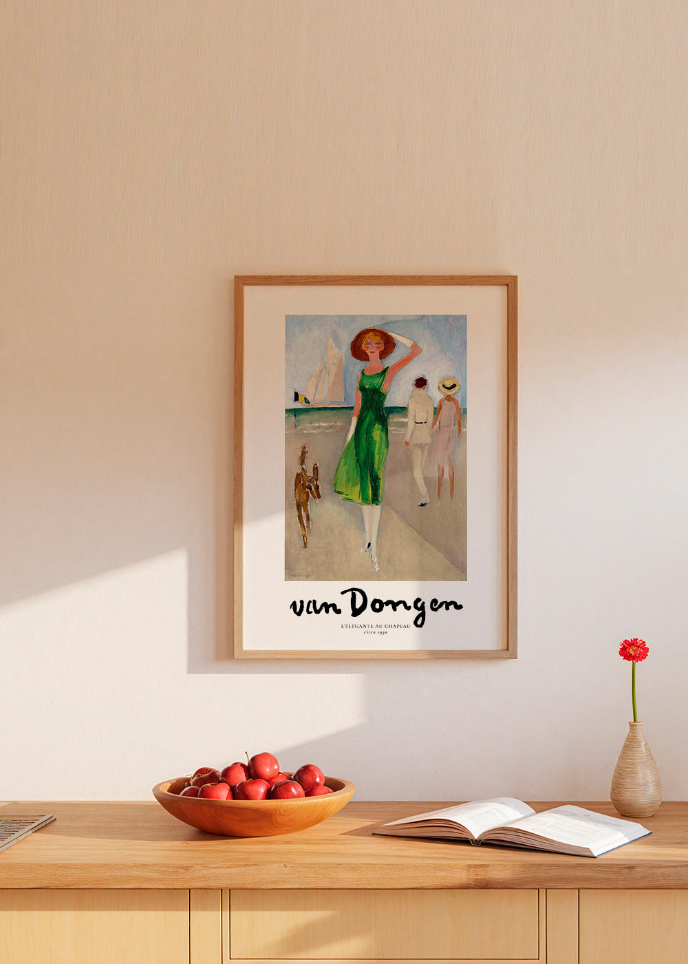 Vintage plakat kvinde på stranden grøn kjole
