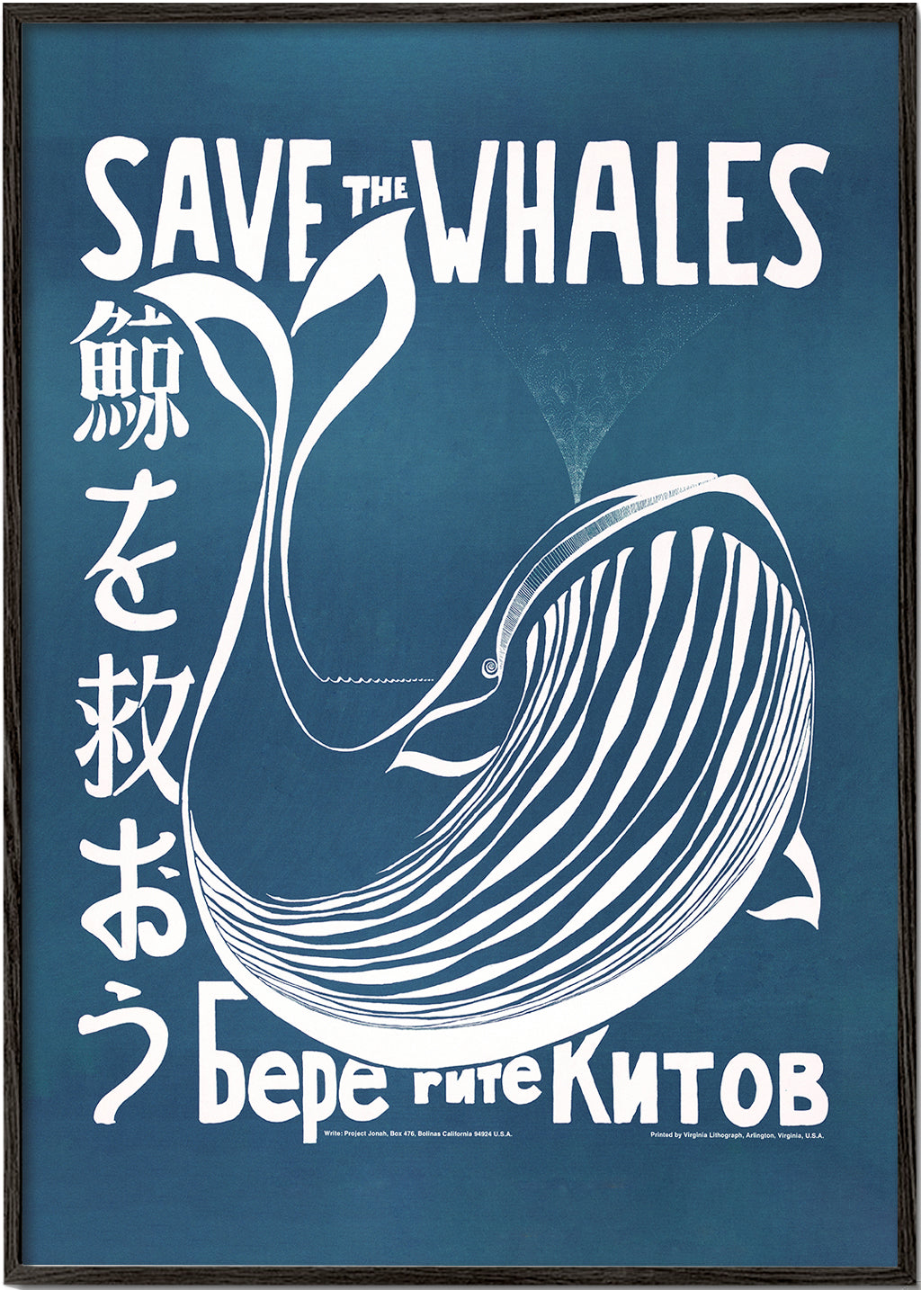 Vintage plakat hval illustration i blå