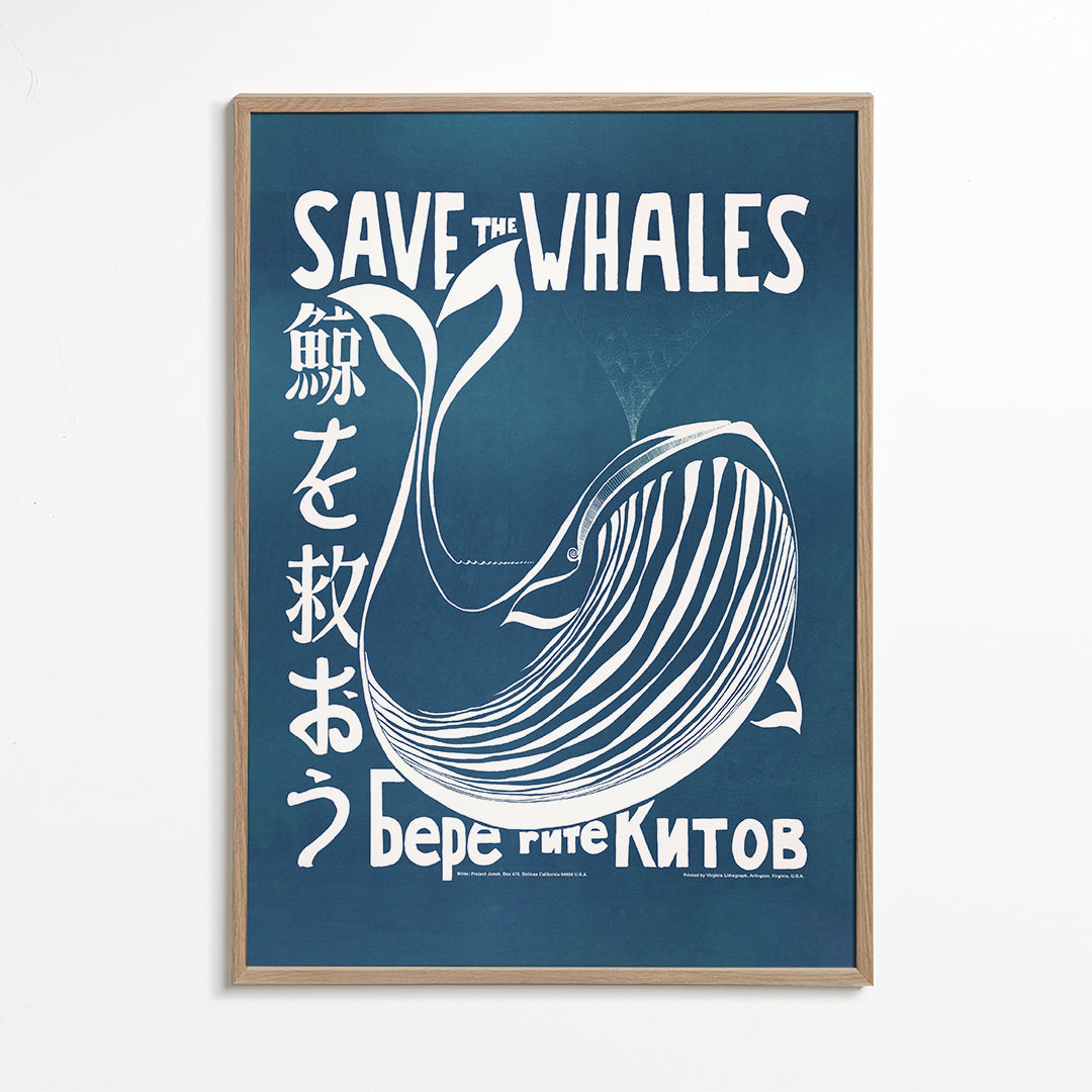 Vintage plakat hval illustration i blå