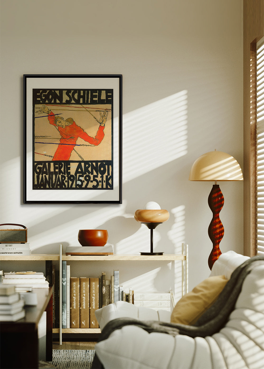 Vintage plakat med rød figur og markant typografi