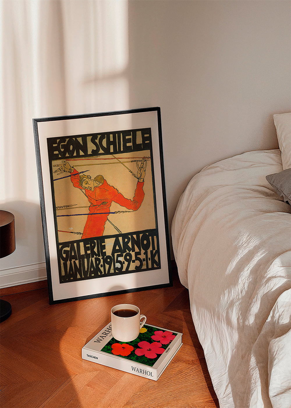 Vintage plakat med rød figur og markant typografi