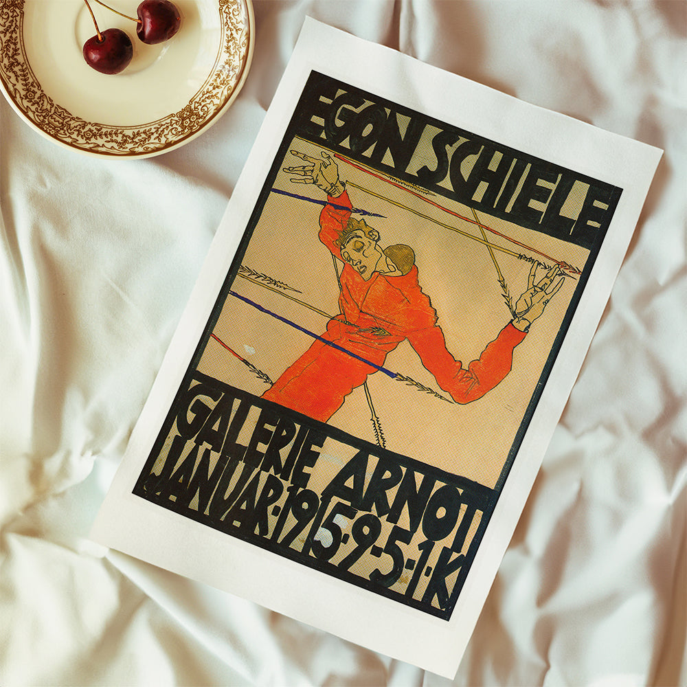 Vintage plakat med rød figur og markant typografi