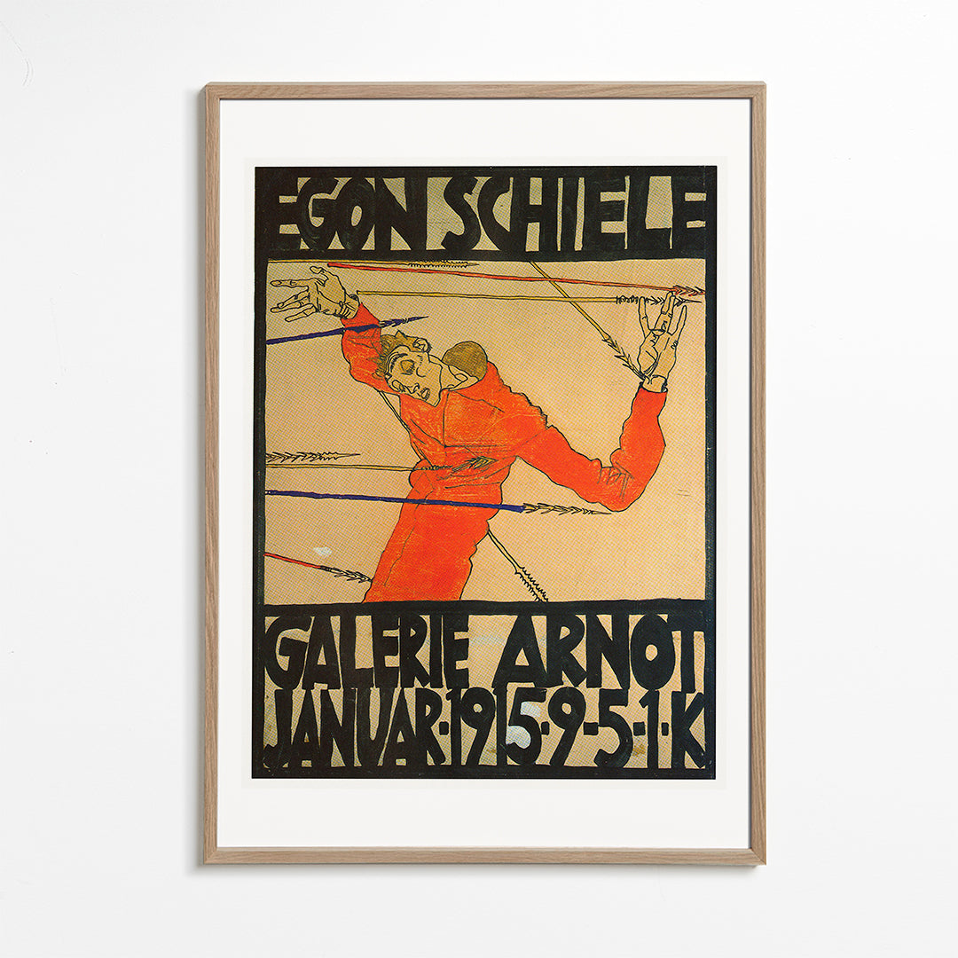 Vintage plakat med rød figur og markant typografi
