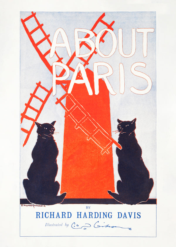 Vintage plakat About Paris med katte og vindmølle