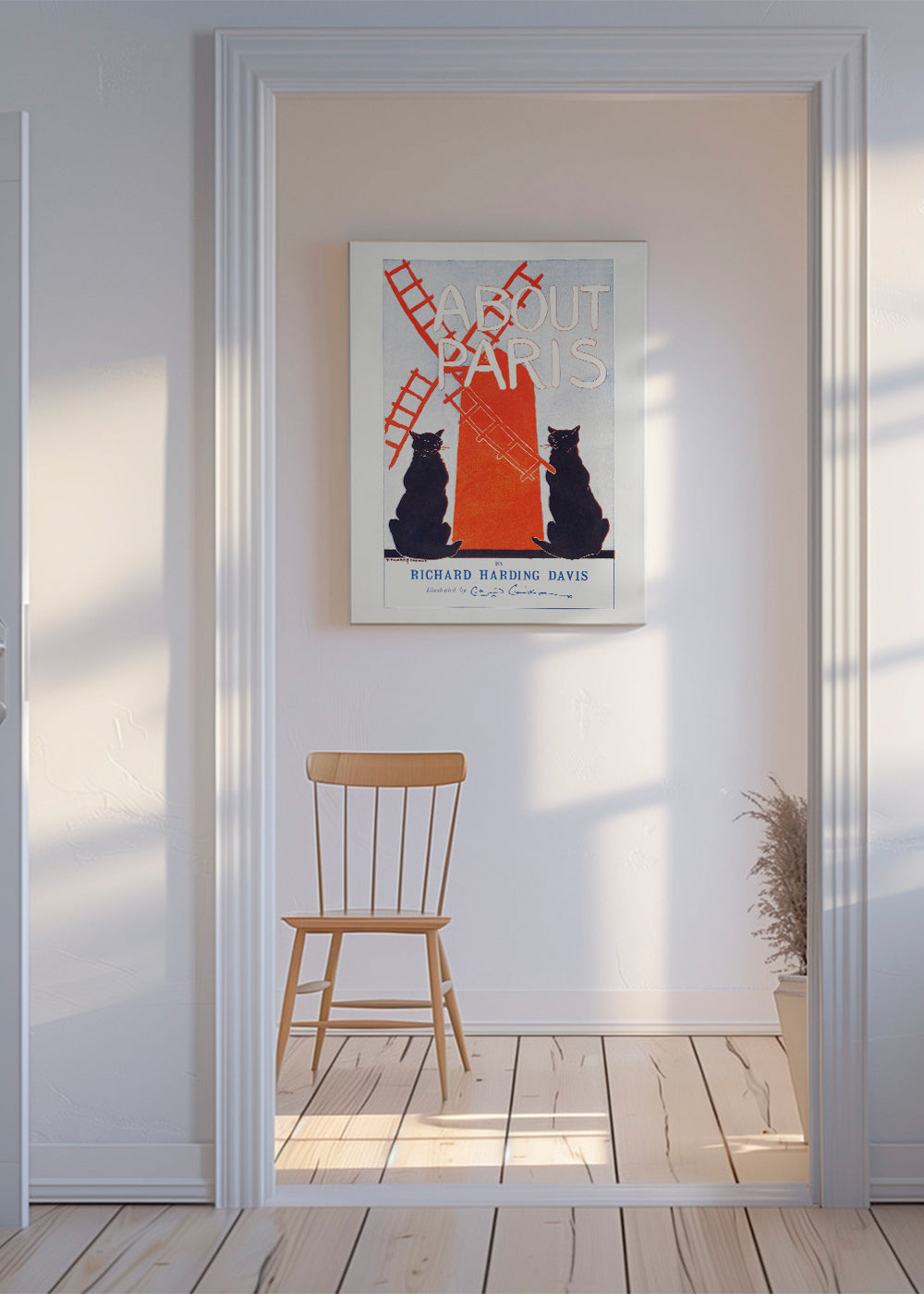 Vintage plakat About Paris med katte og vindmølle